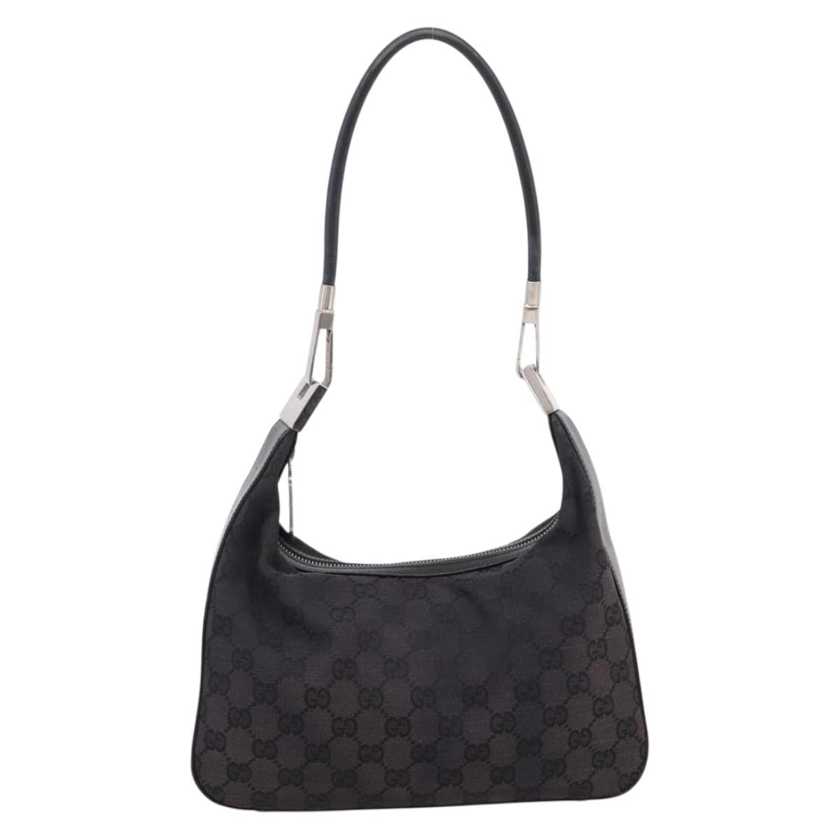 GUCCI GG Canvas Shoulder Bag Black Silver 001 3812 Auth 204252