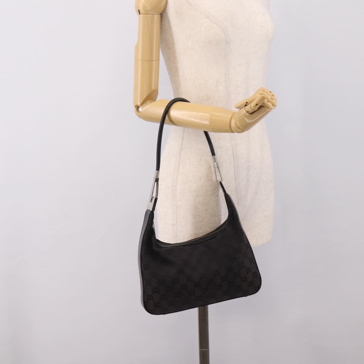 GUCCI GG Canvas Shoulder Bag Black Silver 001 3812 Auth 204252