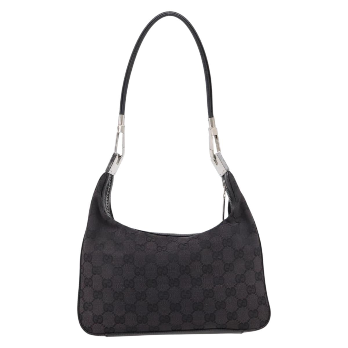 GUCCI GG Canvas Shoulder Bag Black Silver 001 3812 Auth 204252