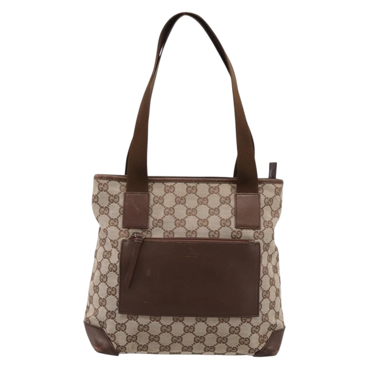 GUCCI GG Canvas Tote Bag Beige Silver 28893 Auth 204253