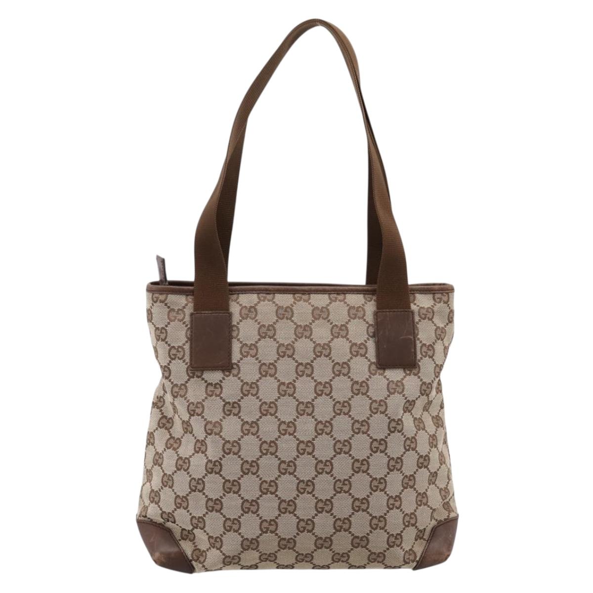 GUCCI GG Canvas Tote Bag Beige Silver 28893 Auth 204253