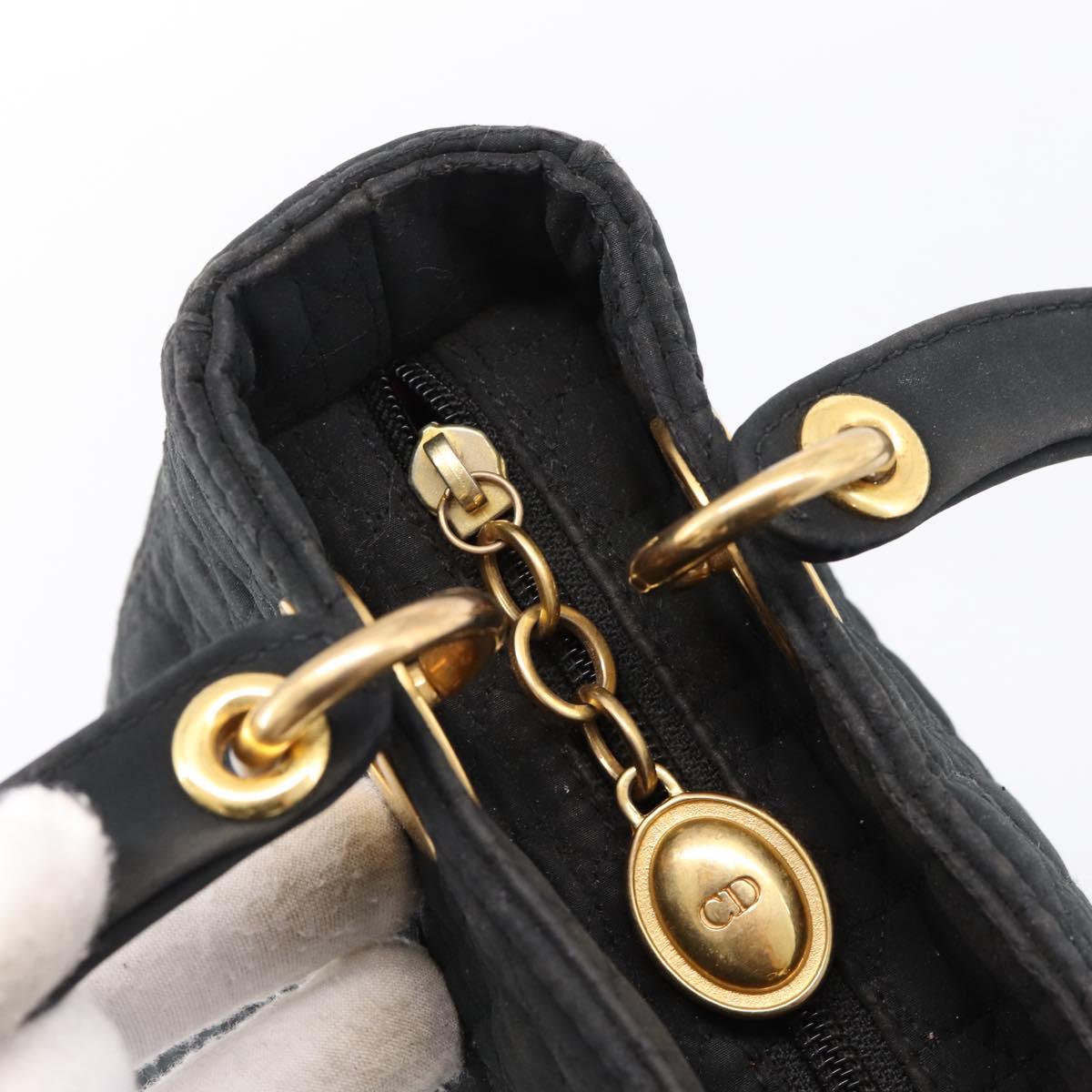 Christian Dior Canage Hand Bag Canvas Black Gold Auth 204259
