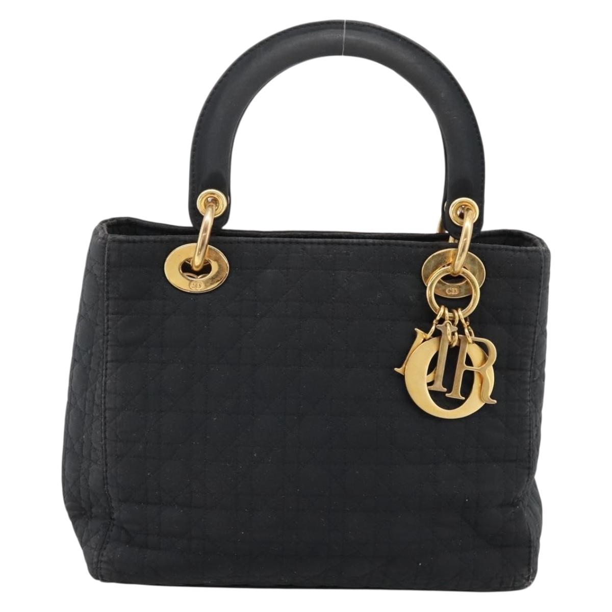 Christian Dior Canage Hand Bag Canvas Black Gold Auth 204259