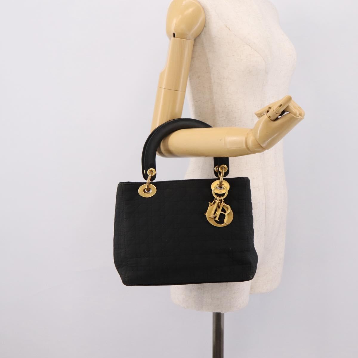 Christian Dior Canage Hand Bag Canvas Black Gold Auth 204259