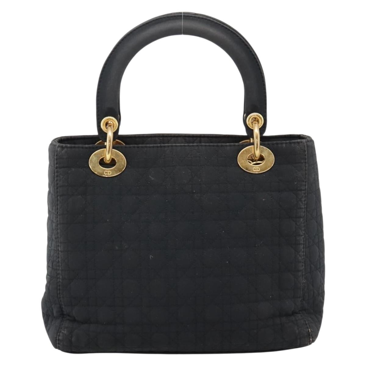 Christian Dior Canage Hand Bag Canvas Black Gold Auth 204259