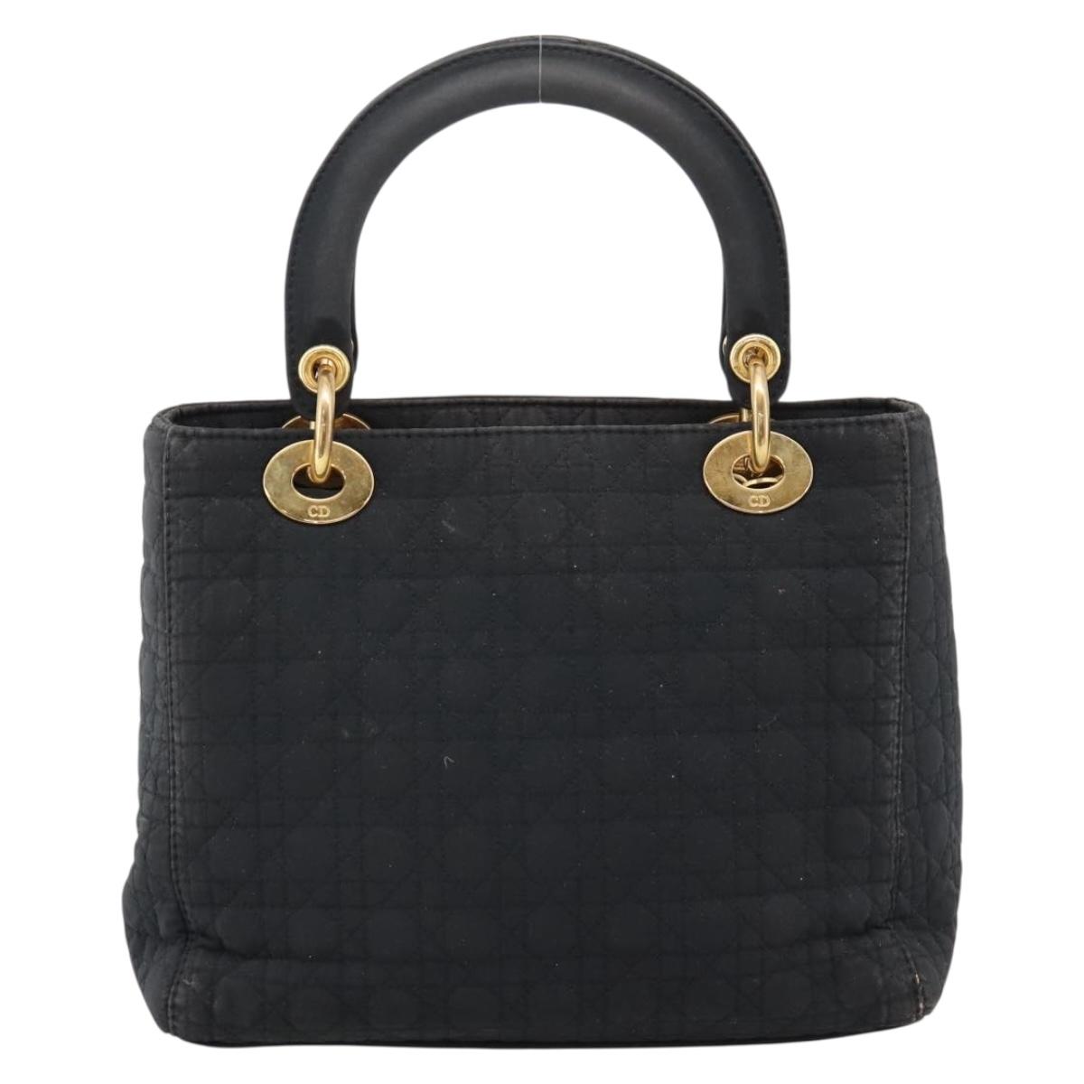Christian Dior Canage Hand Bag Canvas Black Gold Auth 204259