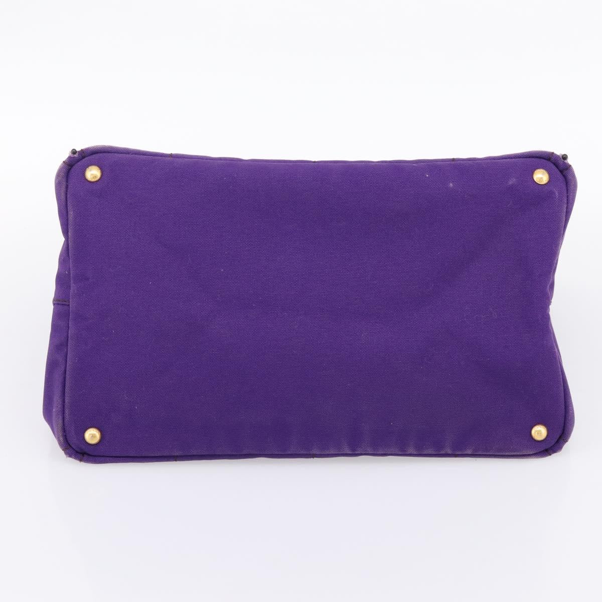 PRADA Canapa GM Tote Bag Canvas Purple Gold Auth 204261