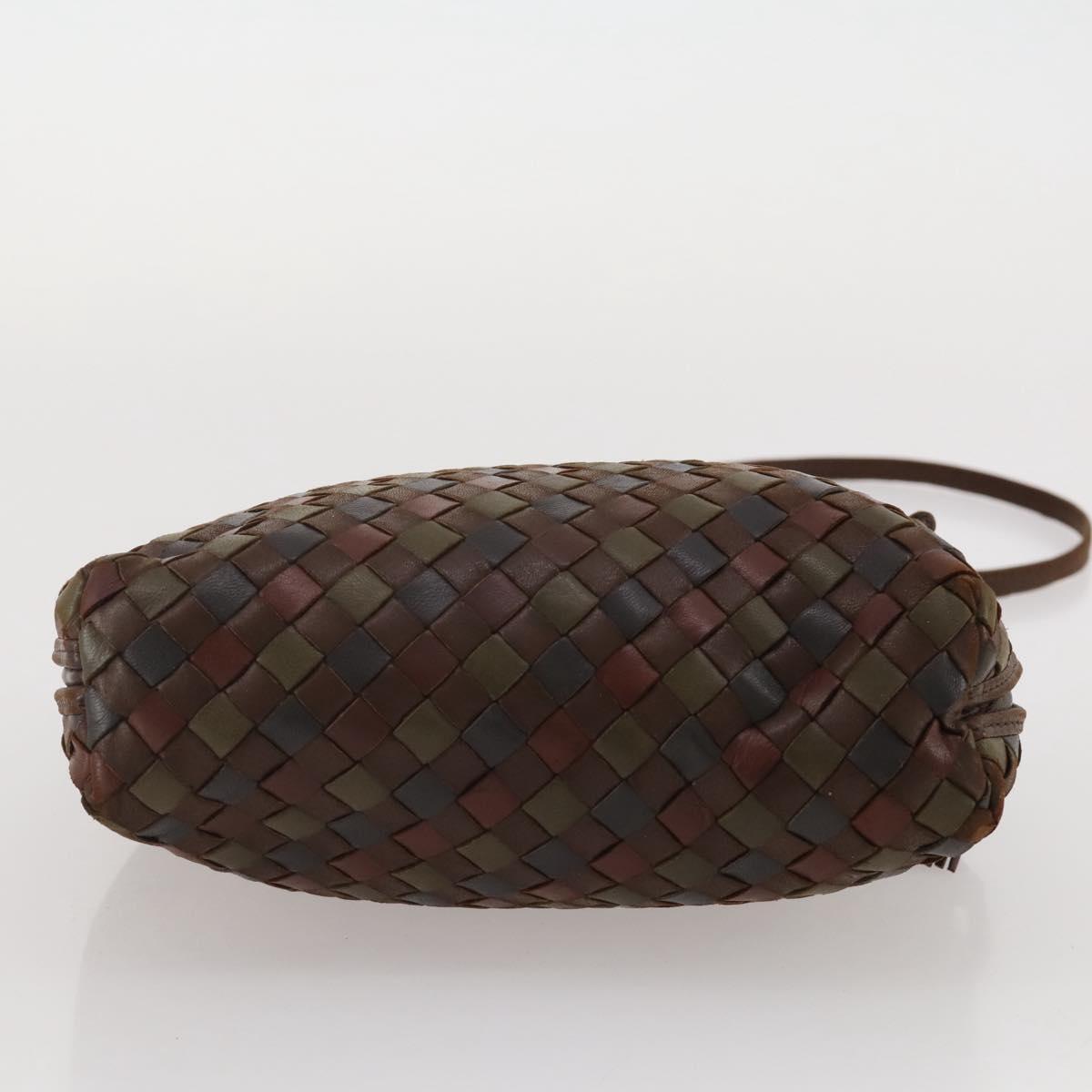 BOTTEGA VENETA INTRECCIATO Shoulder Bag Leather Brown Gold Auth 204262