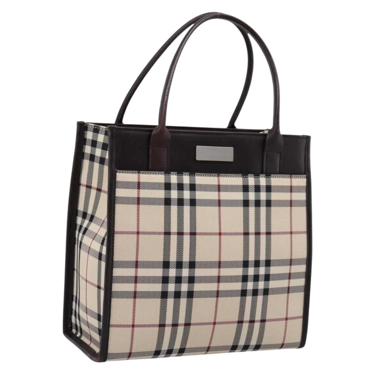 BURBERRY Nova Check Hand Bag Canvas Beige Silver Auth 204263A