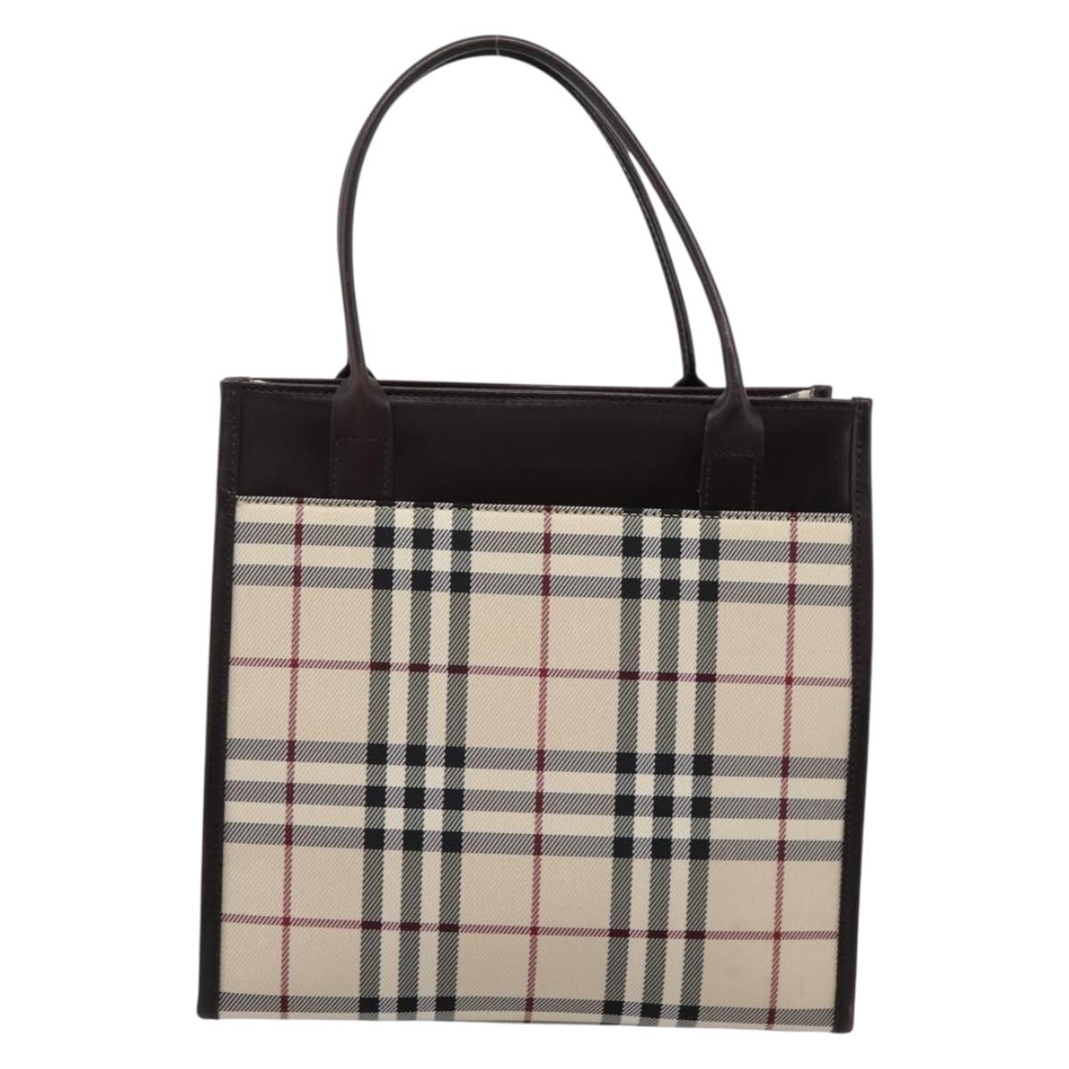 BURBERRY Nova Check Hand Bag Canvas Beige Silver Auth 204263A