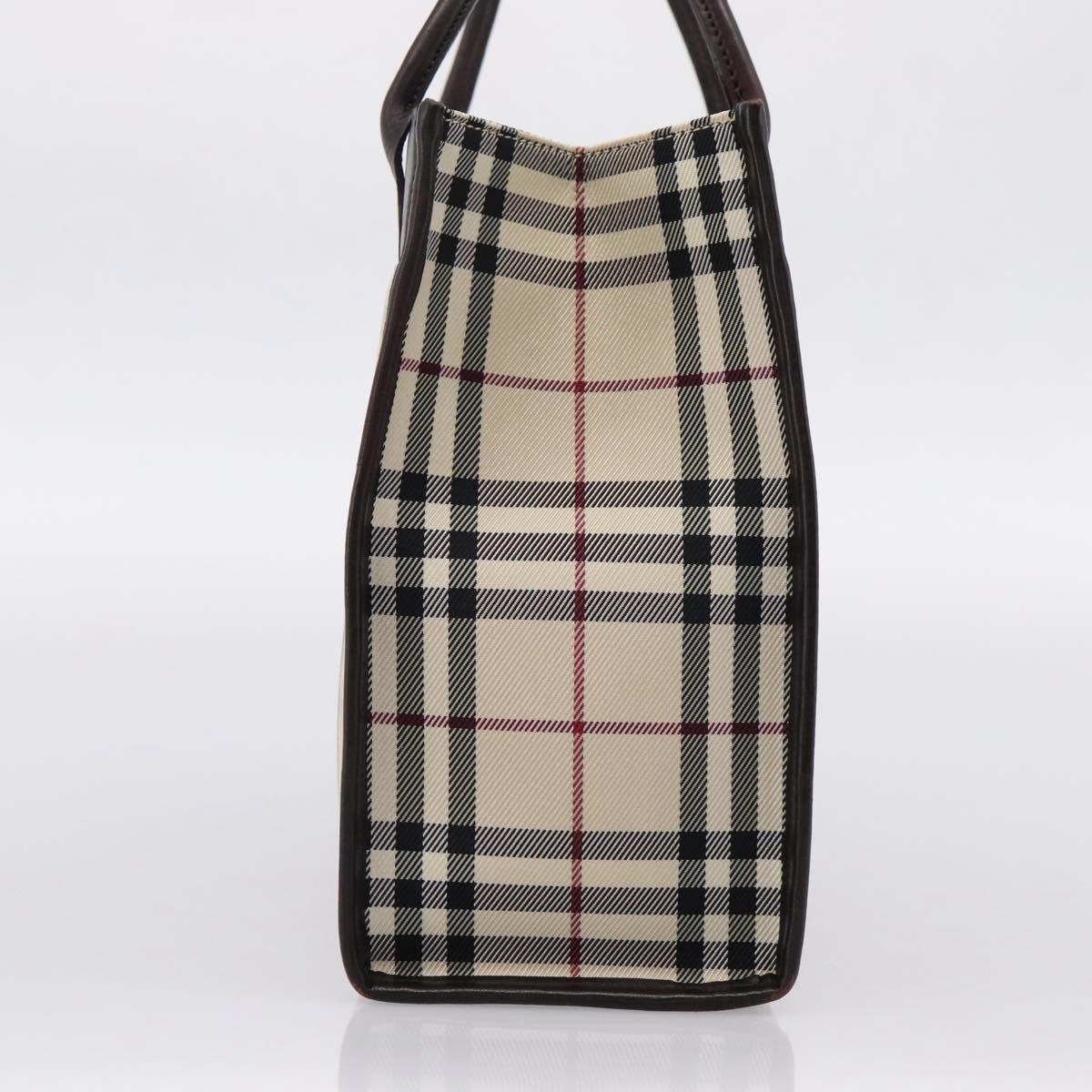 BURBERRY Nova Check Hand Bag Canvas Beige Silver Auth 204263A