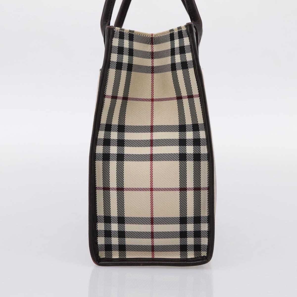 BURBERRY Nova Check Hand Bag Canvas Beige Silver Auth 204263A