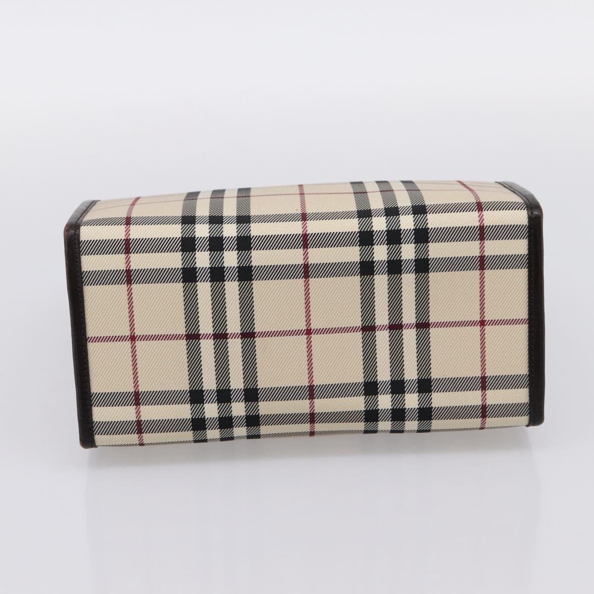BURBERRY Nova Check Hand Bag Canvas Beige Silver Auth 204263A
