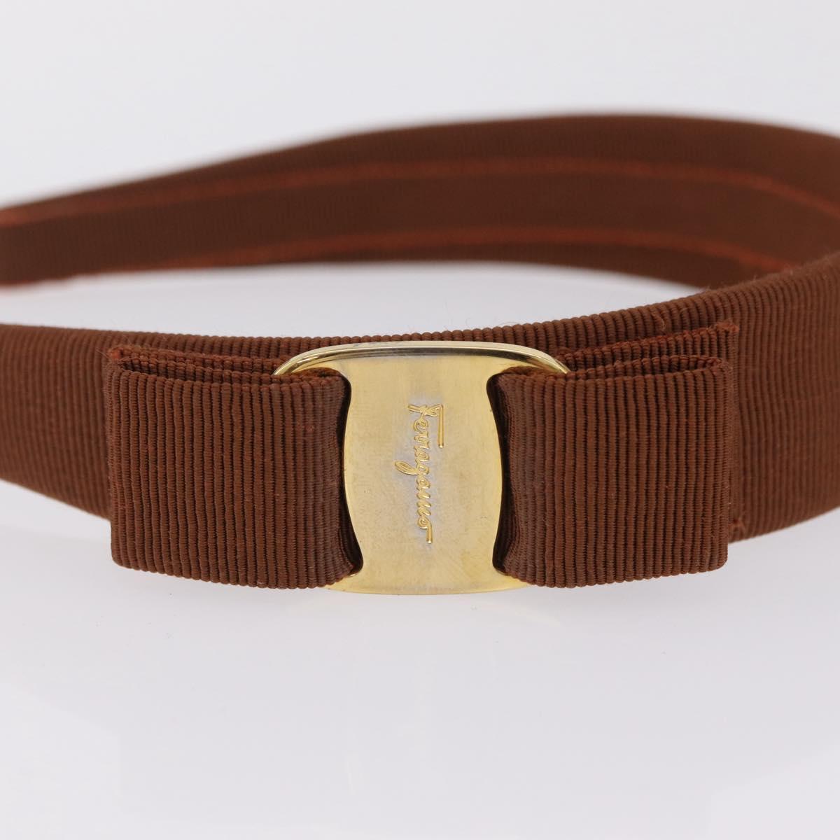 Salvatore Ferragamo Headband Nnylon metal 3 Set Beige Green gold Auth 204265