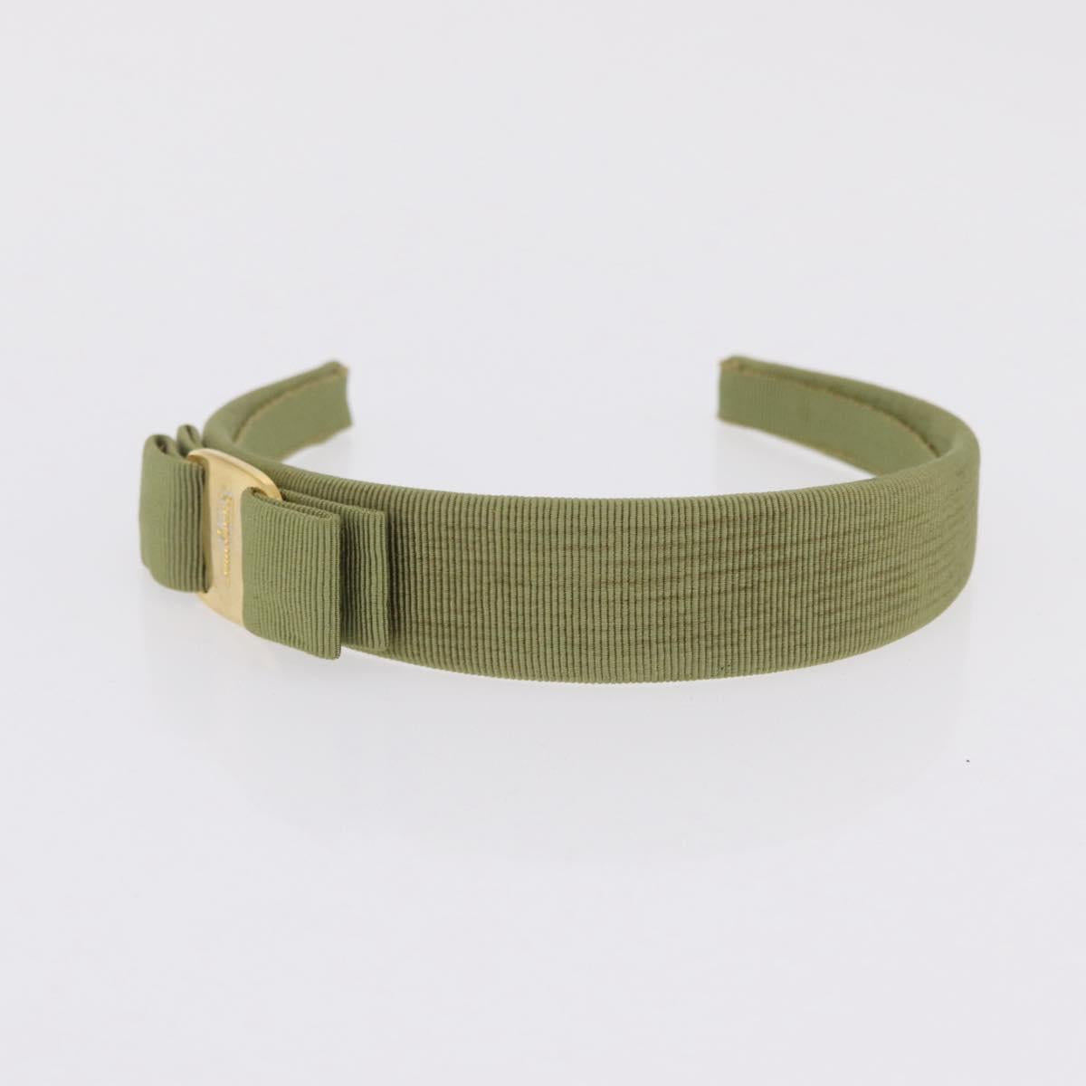 Salvatore Ferragamo Headband Nnylon metal 3 Set Beige Green gold Auth 204265