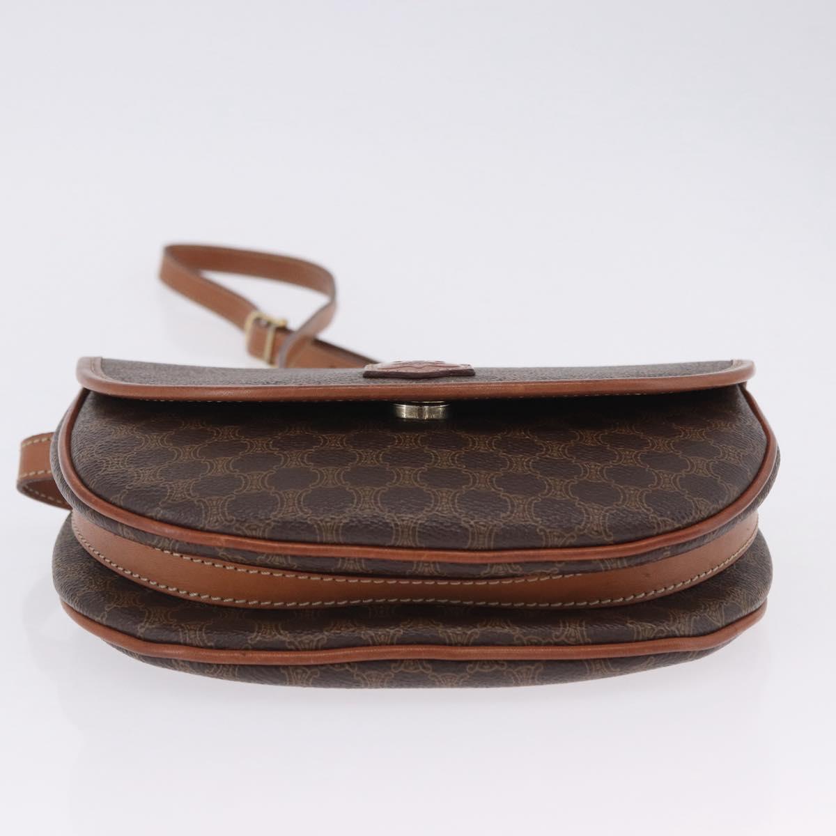 CELINE Macadam Canvas Shoulder Bag PVC Leather Brown Gold Auth 204266