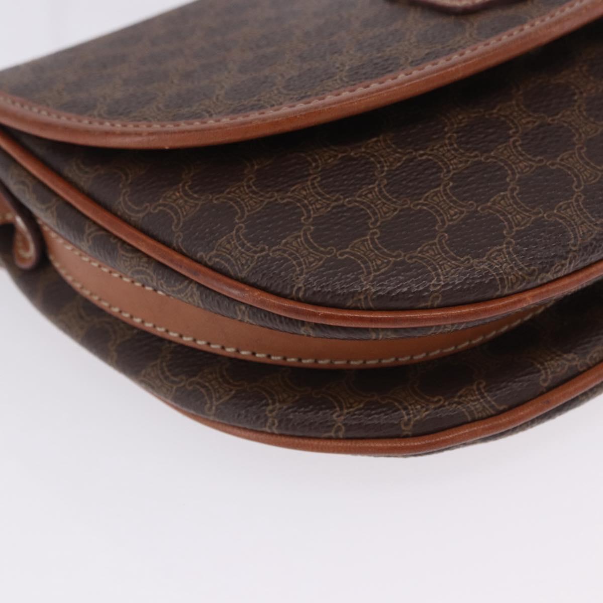 CELINE Macadam Canvas Shoulder Bag PVC Leather Brown Gold Auth 204266