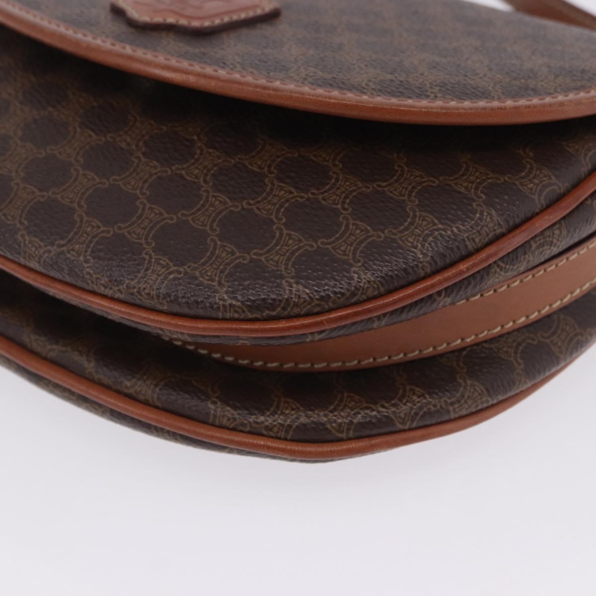 CELINE Macadam Canvas Shoulder Bag PVC Leather Brown Gold Auth 204266