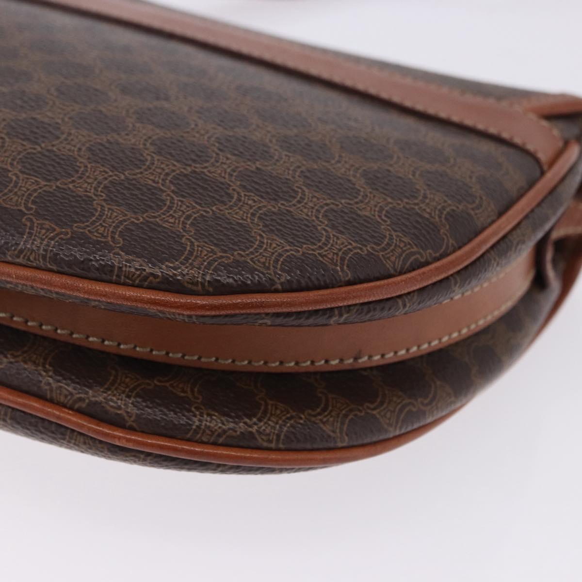 CELINE Macadam Canvas Shoulder Bag PVC Leather Brown Gold Auth 204266