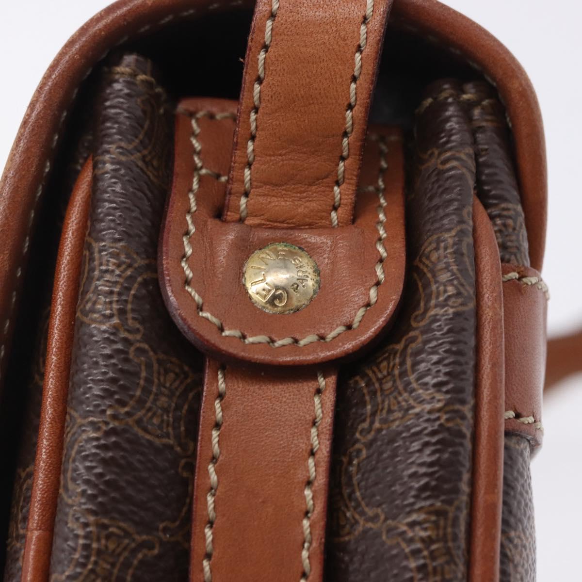 CELINE Macadam Canvas Shoulder Bag PVC Leather Brown Gold Auth 204266