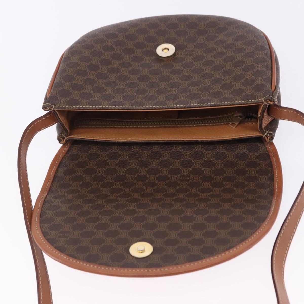 CELINE Macadam Canvas Shoulder Bag PVC Leather Brown Gold Auth 204266