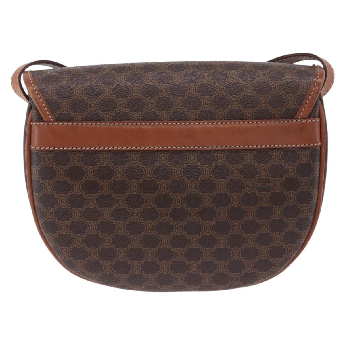 CELINE Macadam Canvas Shoulder Bag PVC Leather Brown Gold Auth 204266