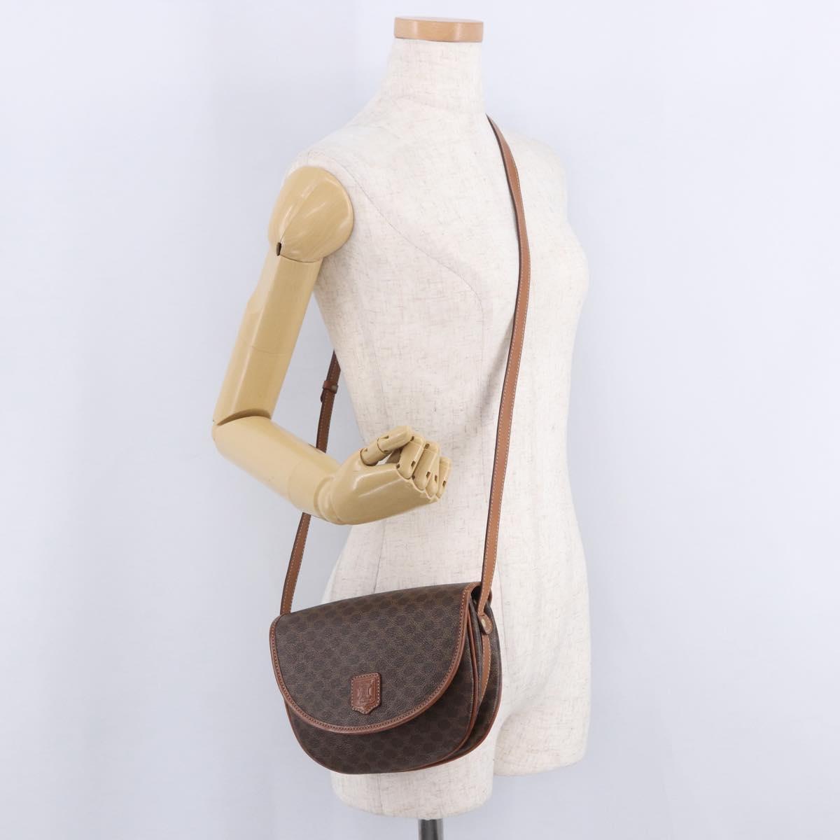CELINE Macadam Canvas Shoulder Bag PVC Leather Brown Gold Auth 204266