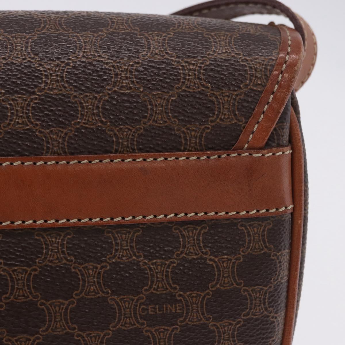 CELINE Macadam Canvas Shoulder Bag PVC Leather Brown Gold Auth 204266