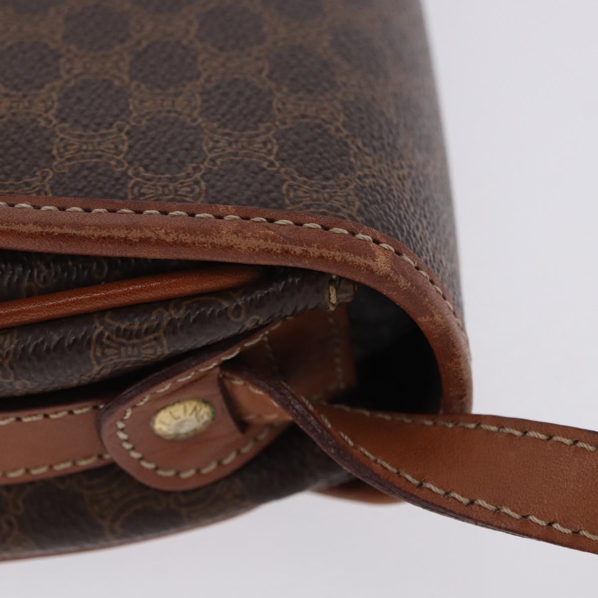 CELINE Macadam Canvas Shoulder Bag PVC Leather Brown Gold Auth 204266