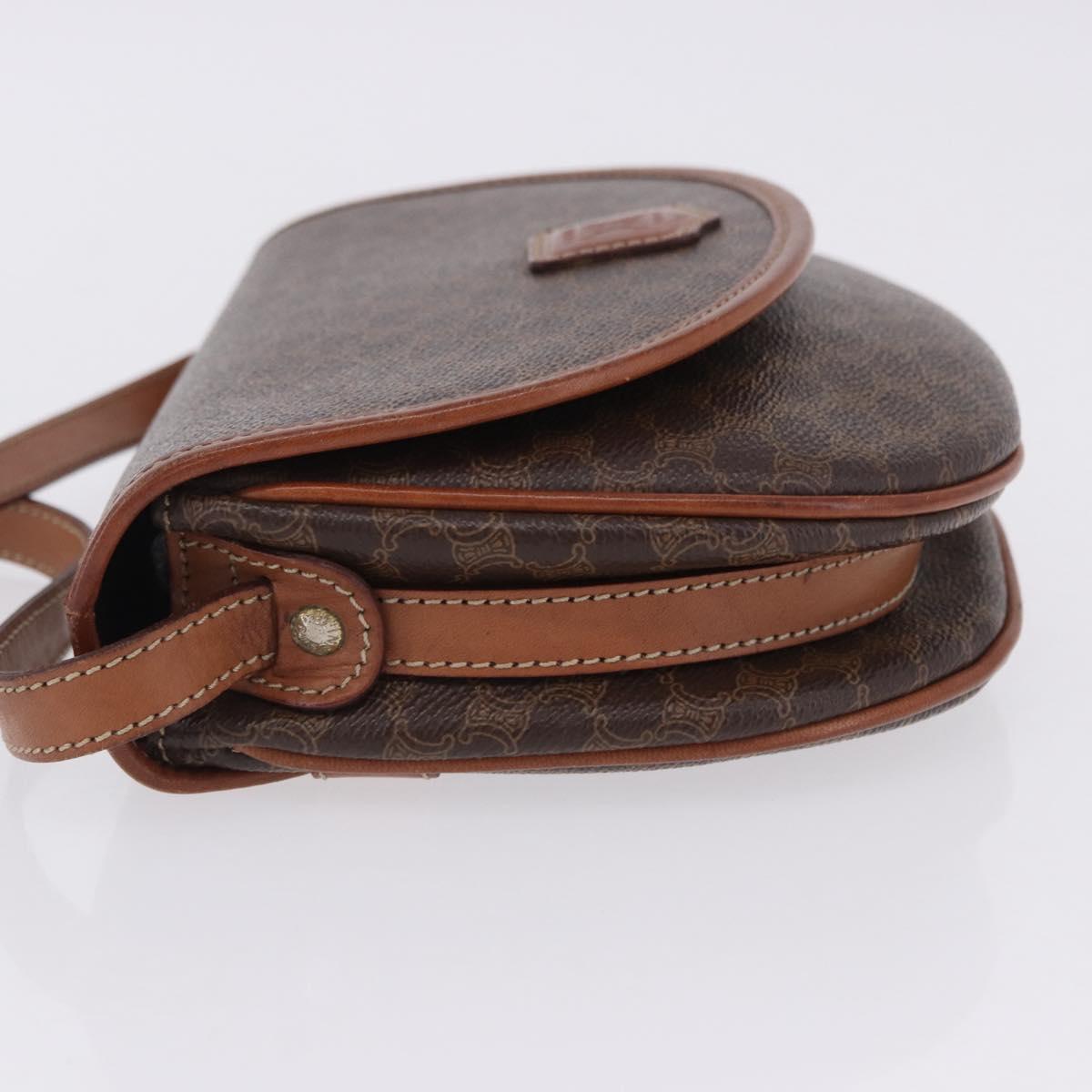 CELINE Macadam Canvas Shoulder Bag PVC Leather Brown Gold Auth 204266