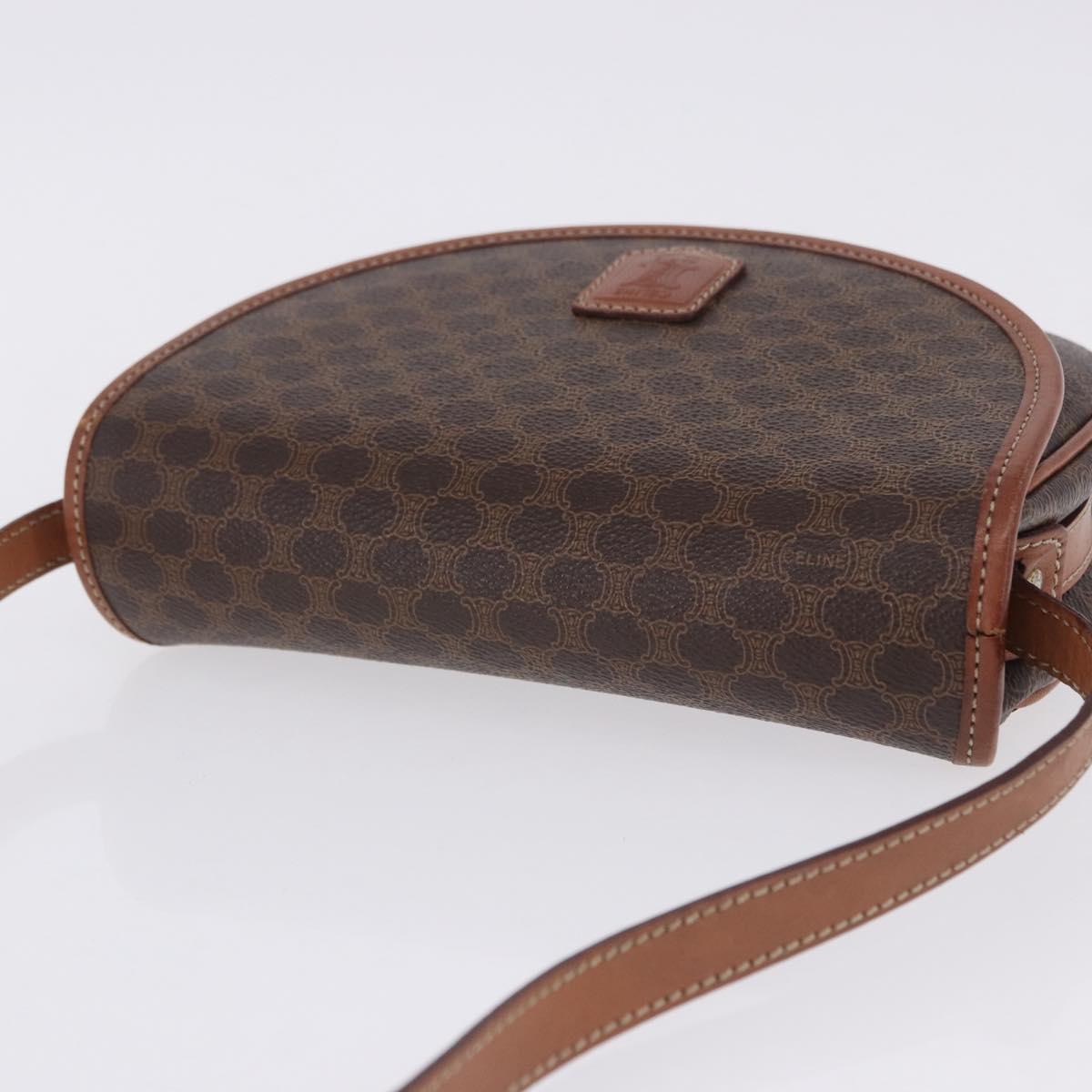 CELINE Macadam Canvas Shoulder Bag PVC Leather Brown Gold Auth 204266