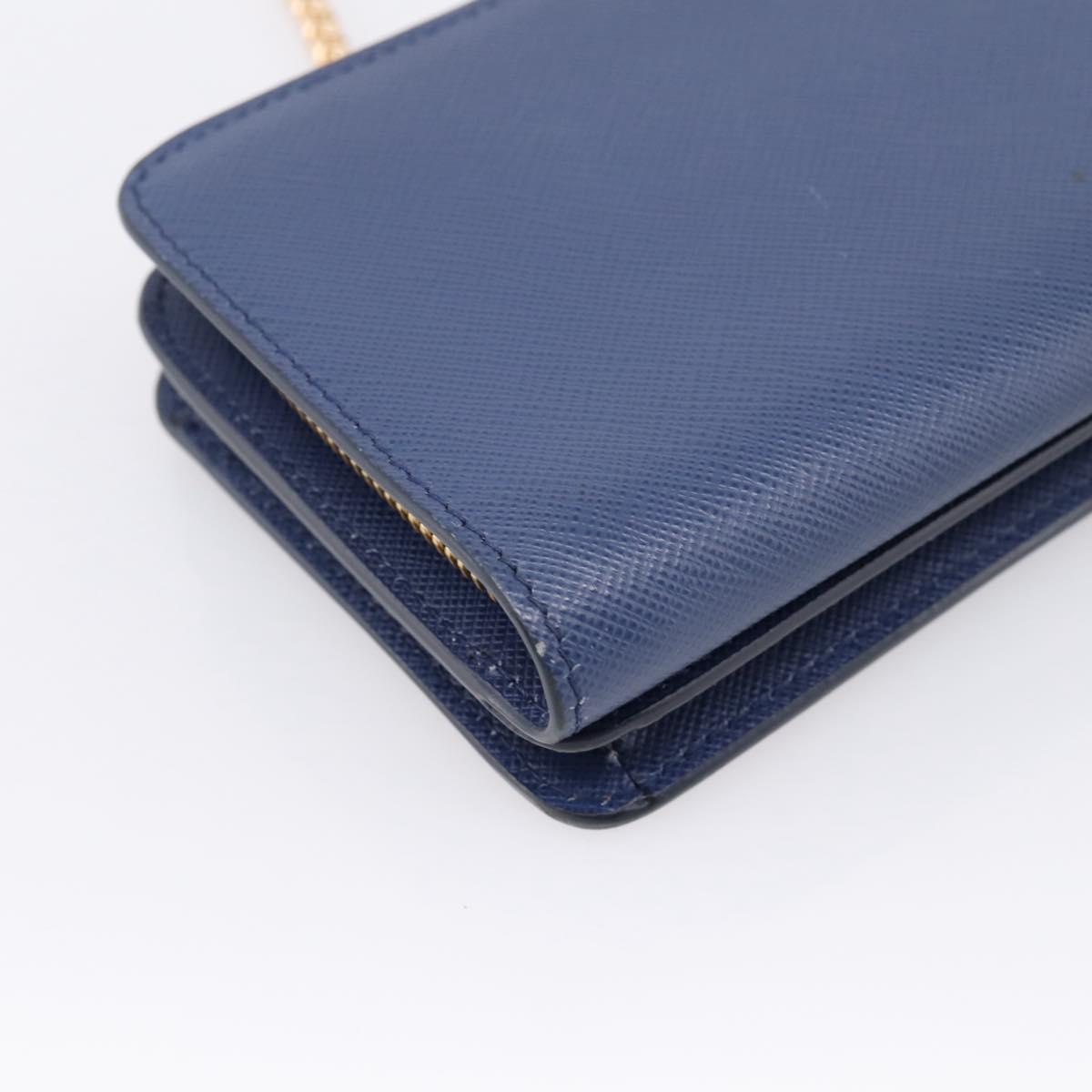 PRADA Chain Shoulder Wallet Safiano Leather Blue Gold Auth 204270