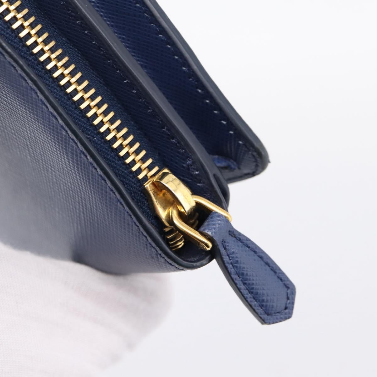 PRADA Chain Shoulder Wallet Safiano Leather Blue Gold Auth 204270