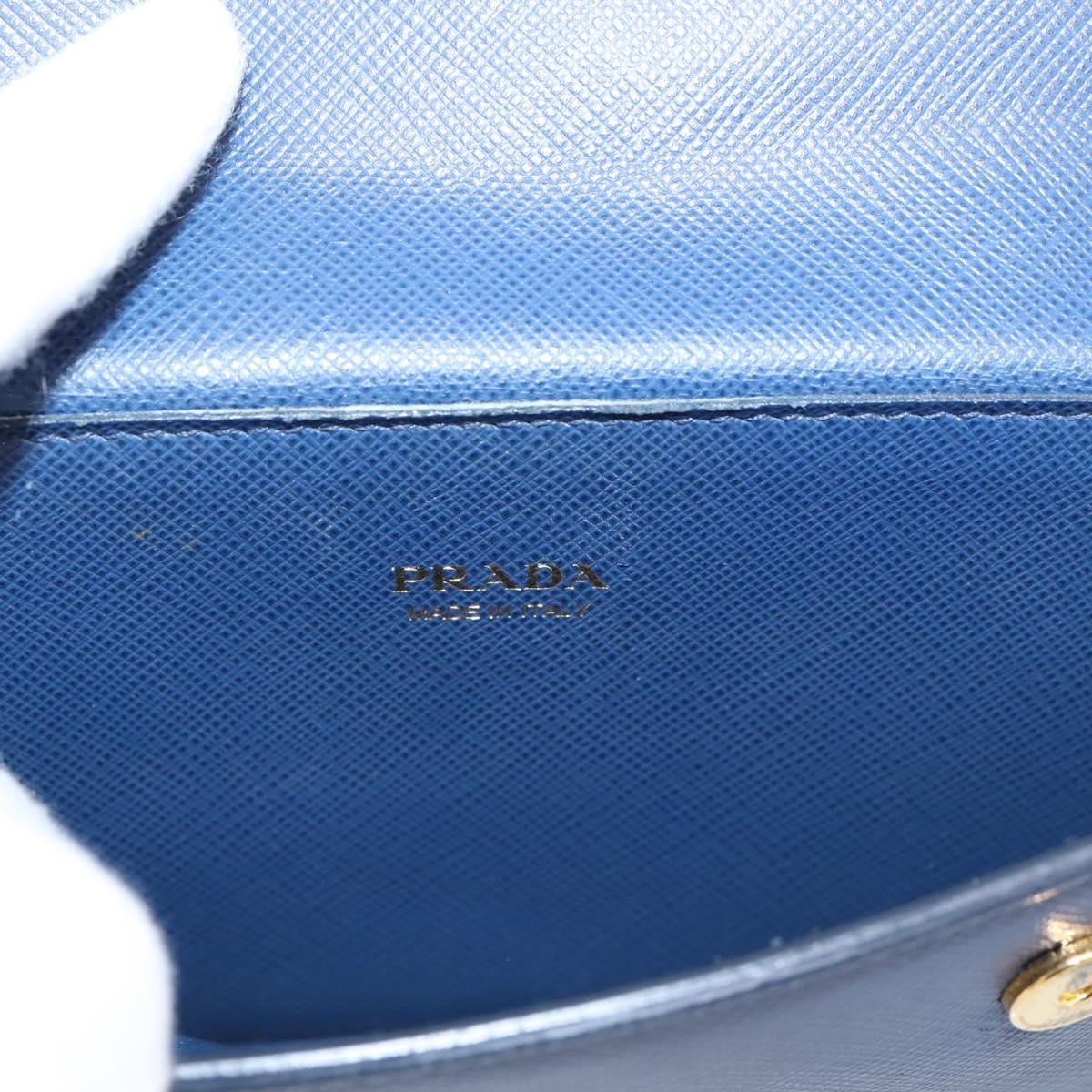 PRADA Chain Shoulder Wallet Safiano Leather Blue Gold Auth 204270