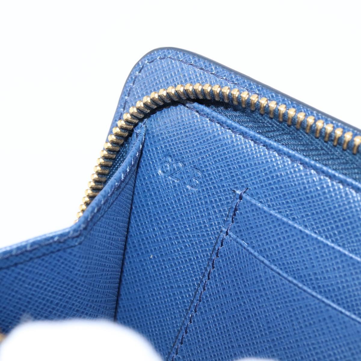 PRADA Chain Shoulder Wallet Safiano Leather Blue Gold Auth 204270