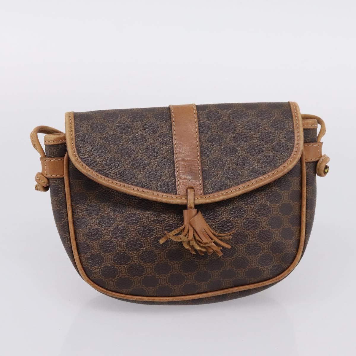 CELINE Macadam Canvas Shoulder Bag PVC Leather 3 Set Brown Auth 204275
