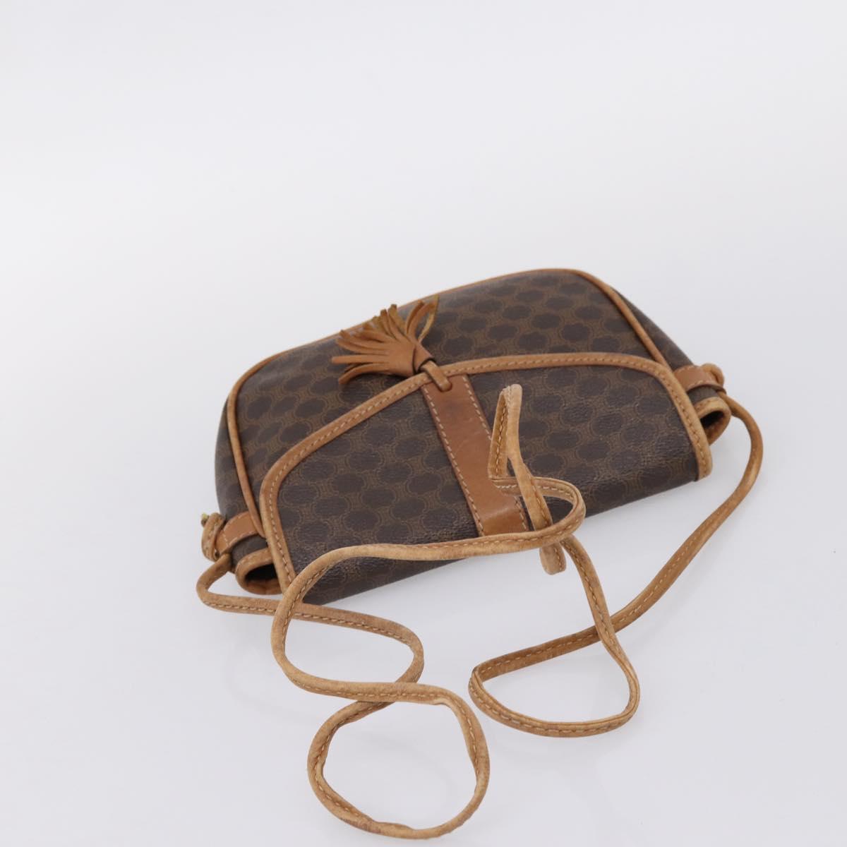CELINE Macadam Canvas Shoulder Bag PVC Leather 3 Set Brown Auth 204275