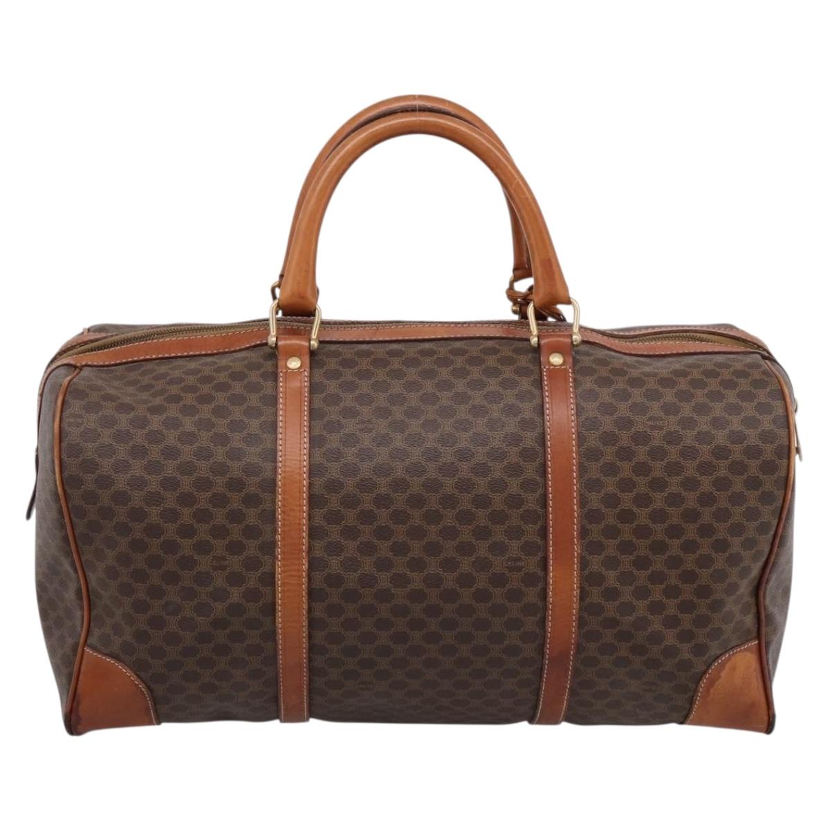 CELINE Macadam Canvas Shoulder Bag PVC Leather 3 Set Brown Auth 204275