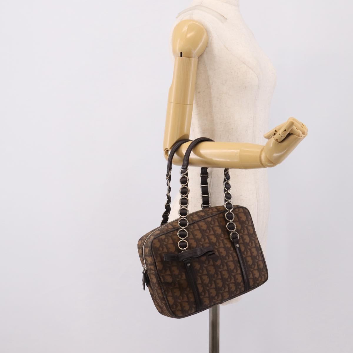 Christian Dior Trotter Romantic Shoulder Bag PVC Brown Silver Auth 204280