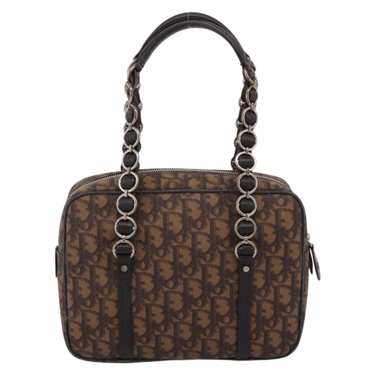 Christian Dior Trotter Romantic Shoulder Bag PVC Brown Silver Auth 204280