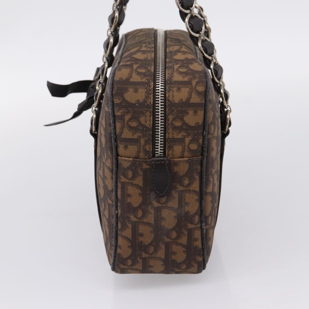 Christian Dior Trotter Romantic Shoulder Bag PVC Brown Silver Auth 204280