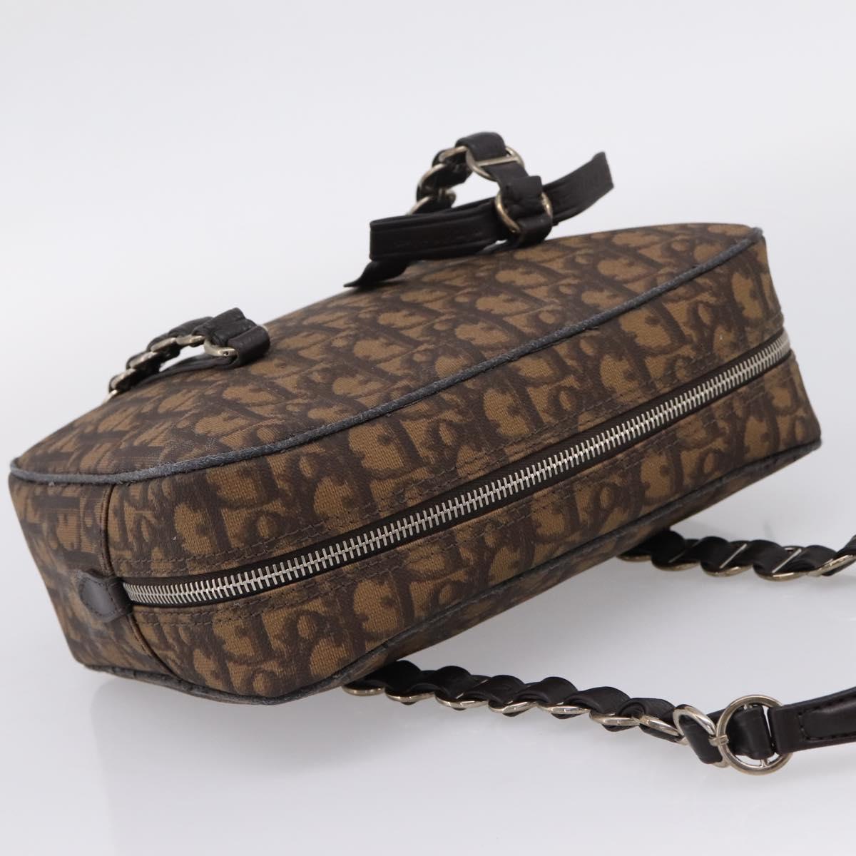 Christian Dior Trotter Romantic Shoulder Bag PVC Brown Silver Auth 204280