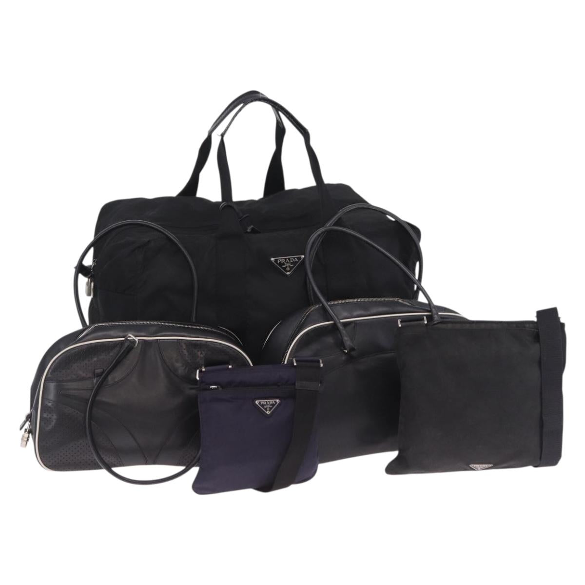 PRADA Shoulder Bag Nylon Leather 5 Set Black Purple Auth 204287