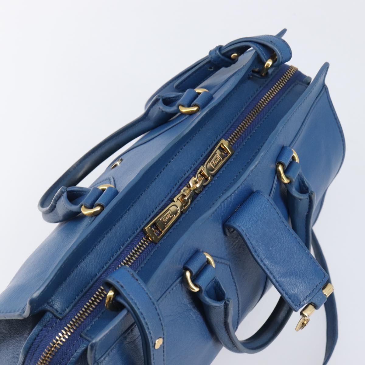 SAINT LAURENT Cavas Chic Hand Bag Leather 2way Blue Gold 279079 Auth 204300A
