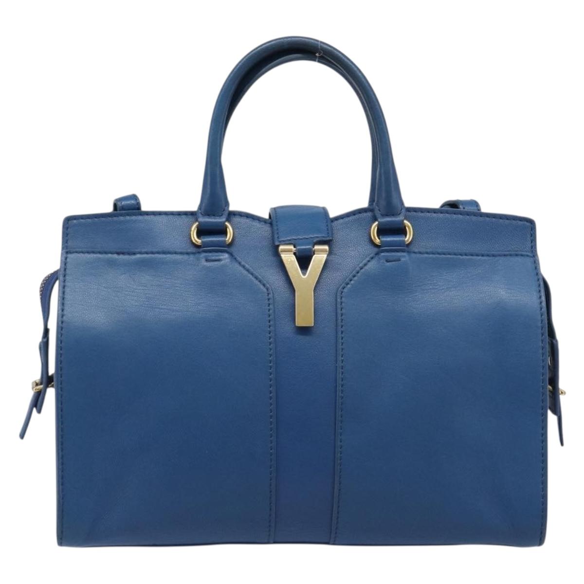 SAINT LAURENT Cavas Chic Hand Bag Leather 2way Blue Gold 279079 Auth 204300A