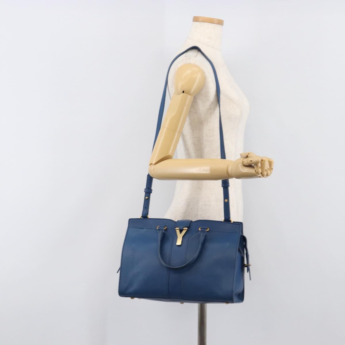 SAINT LAURENT Cavas Chic Hand Bag Leather 2way Blue Gold 279079 Auth 204300A