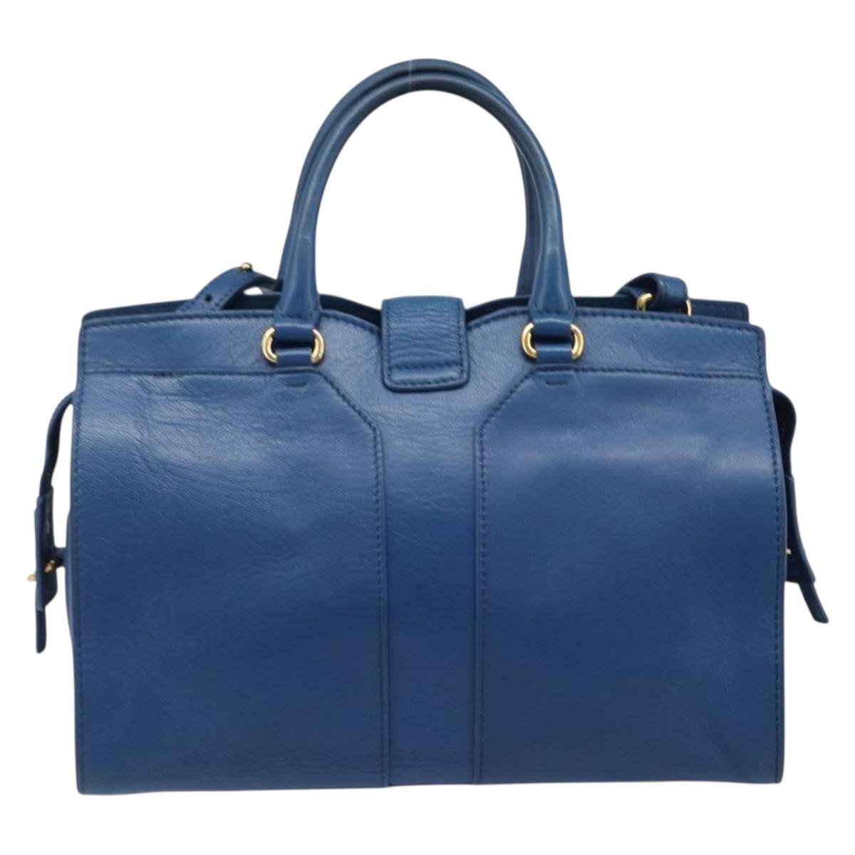 SAINT LAURENT Cavas Chic Hand Bag Leather 2way Blue Gold 279079 Auth 204300A