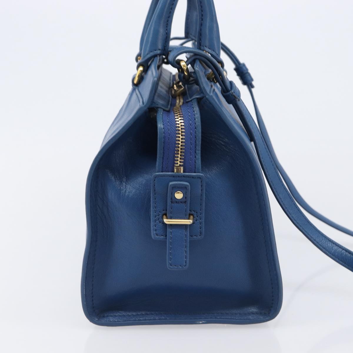 SAINT LAURENT Cavas Chic Hand Bag Leather 2way Blue Gold 279079 Auth 204300A