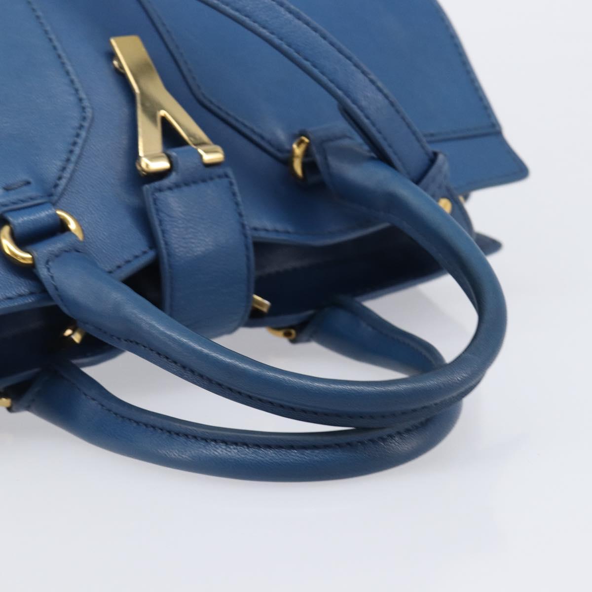 SAINT LAURENT Cavas Chic Hand Bag Leather 2way Blue Gold 279079 Auth 204300A