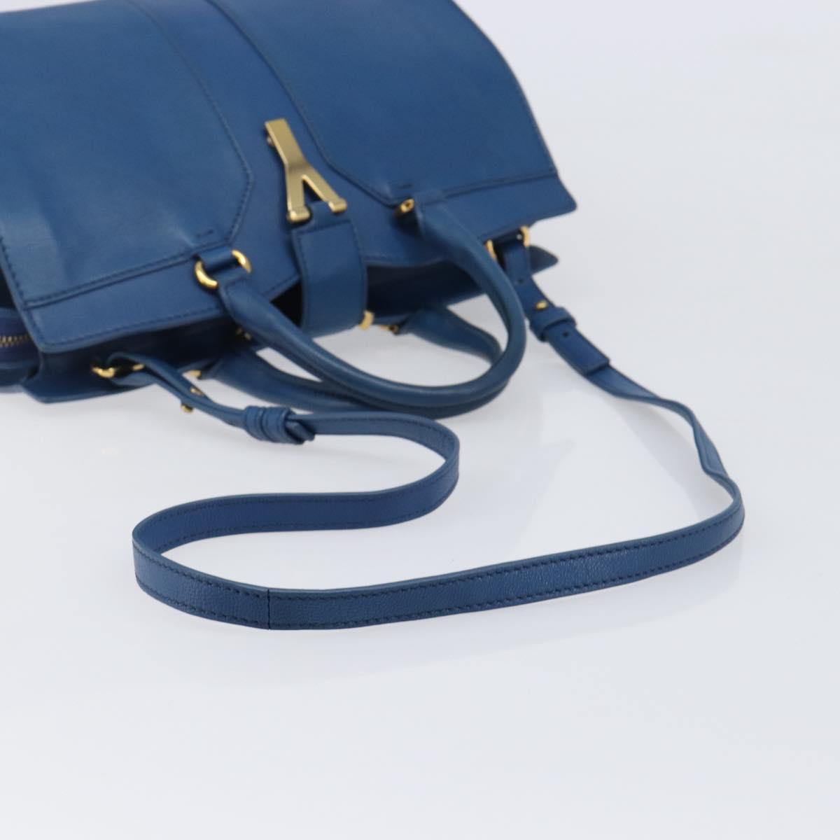 SAINT LAURENT Cavas Chic Hand Bag Leather 2way Blue Gold 279079 Auth 204300A